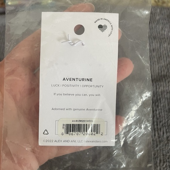 ALEX AND ANI Green Gold Aventurine Hoop Earring Necklace Charm Luck Prosperity - Picture 3 of 4